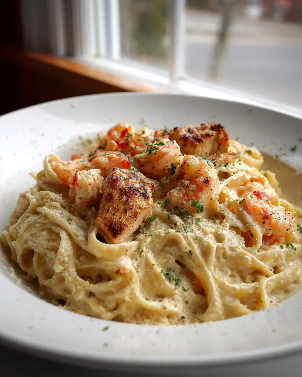 Chicken And Shrimp Alfredo Pasta