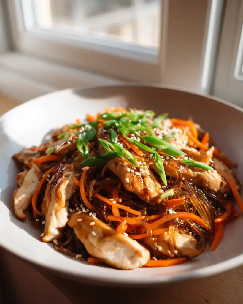 Hähnchen Teriyaki Glasnudeln mit Karotten – Schnell & Lecker!