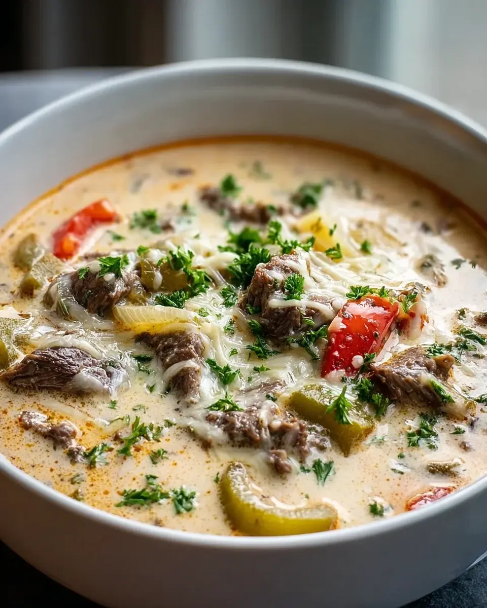 Cremige Philly Cheese Steak Suppe – Herzhaft und köstlich! 4 Creamy Philly Cheese Steak Soup