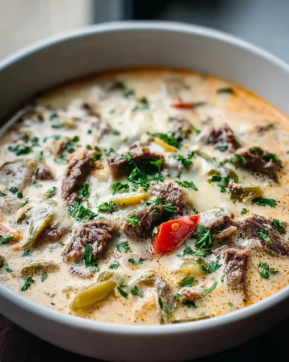 Creamy Philly Cheese Steak Soup