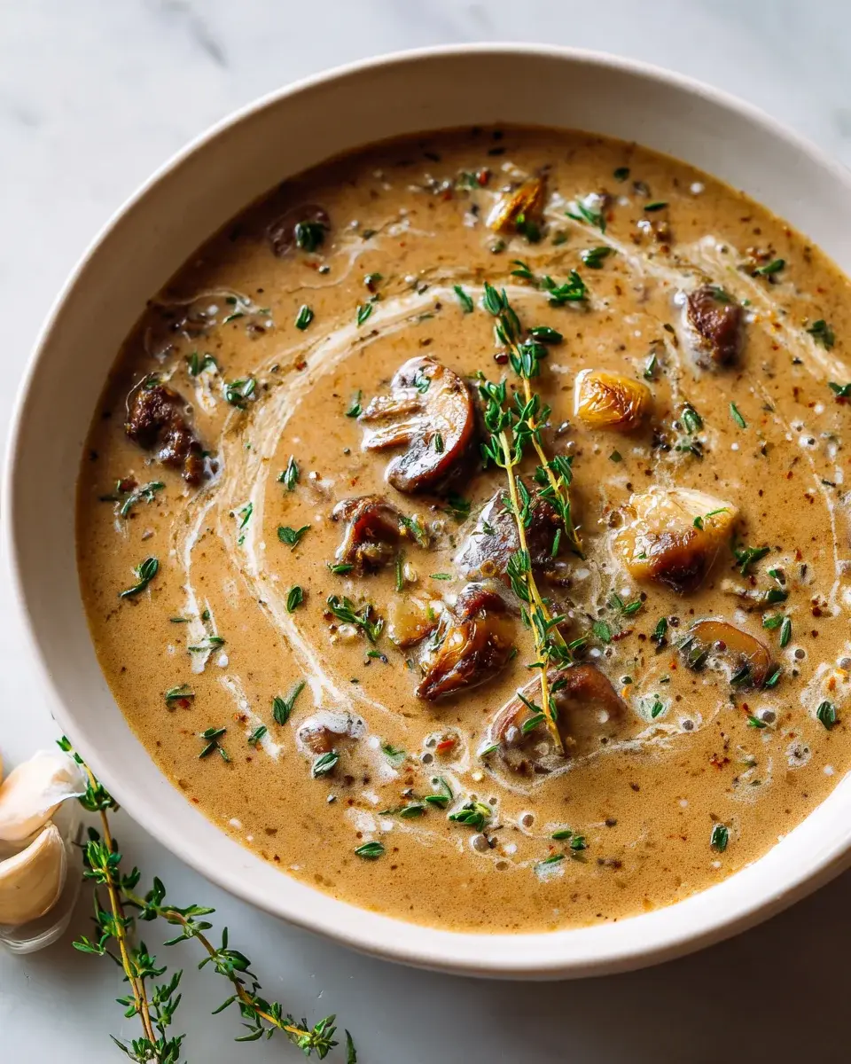 Cremige Cbeef Champignon Suppe Mit Knoblauch Und Thymian