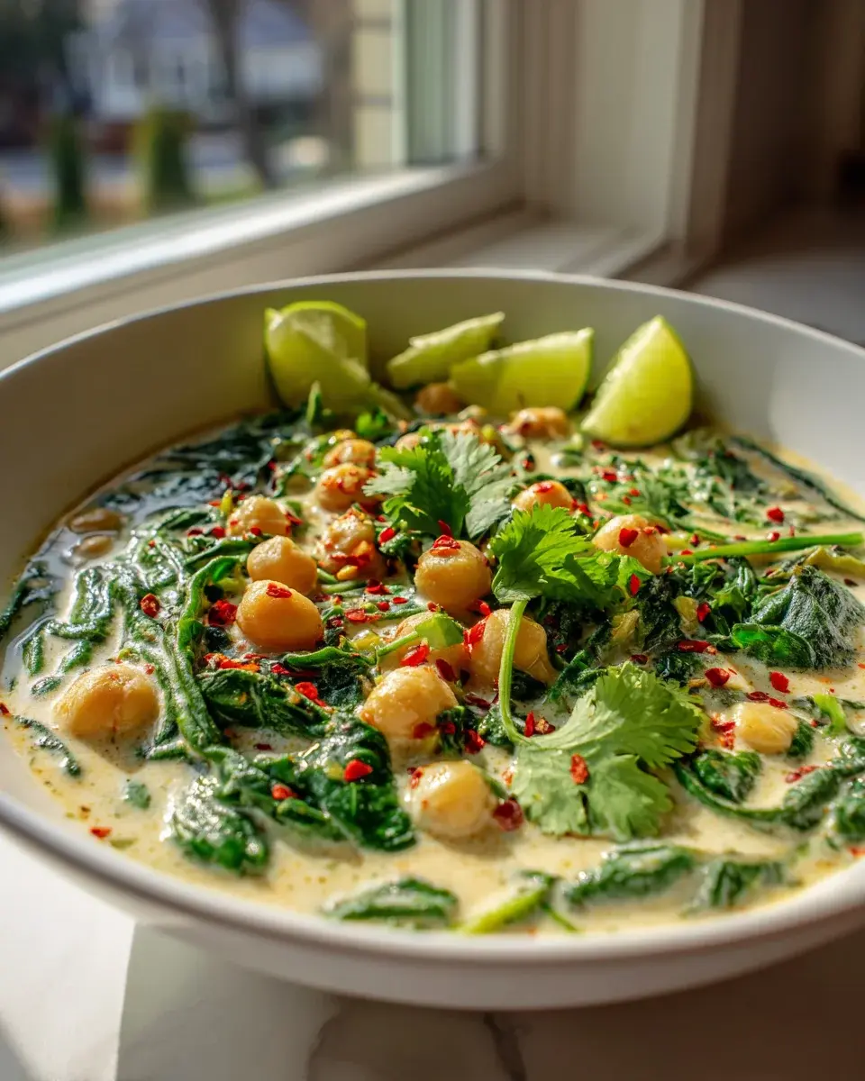 Veganer Cremiger Kichererbsen-Kokos-Spinat-Eintopf – Rezept 4 Cremiger Kokos-Kichererbsen-Spinat-Eintopf