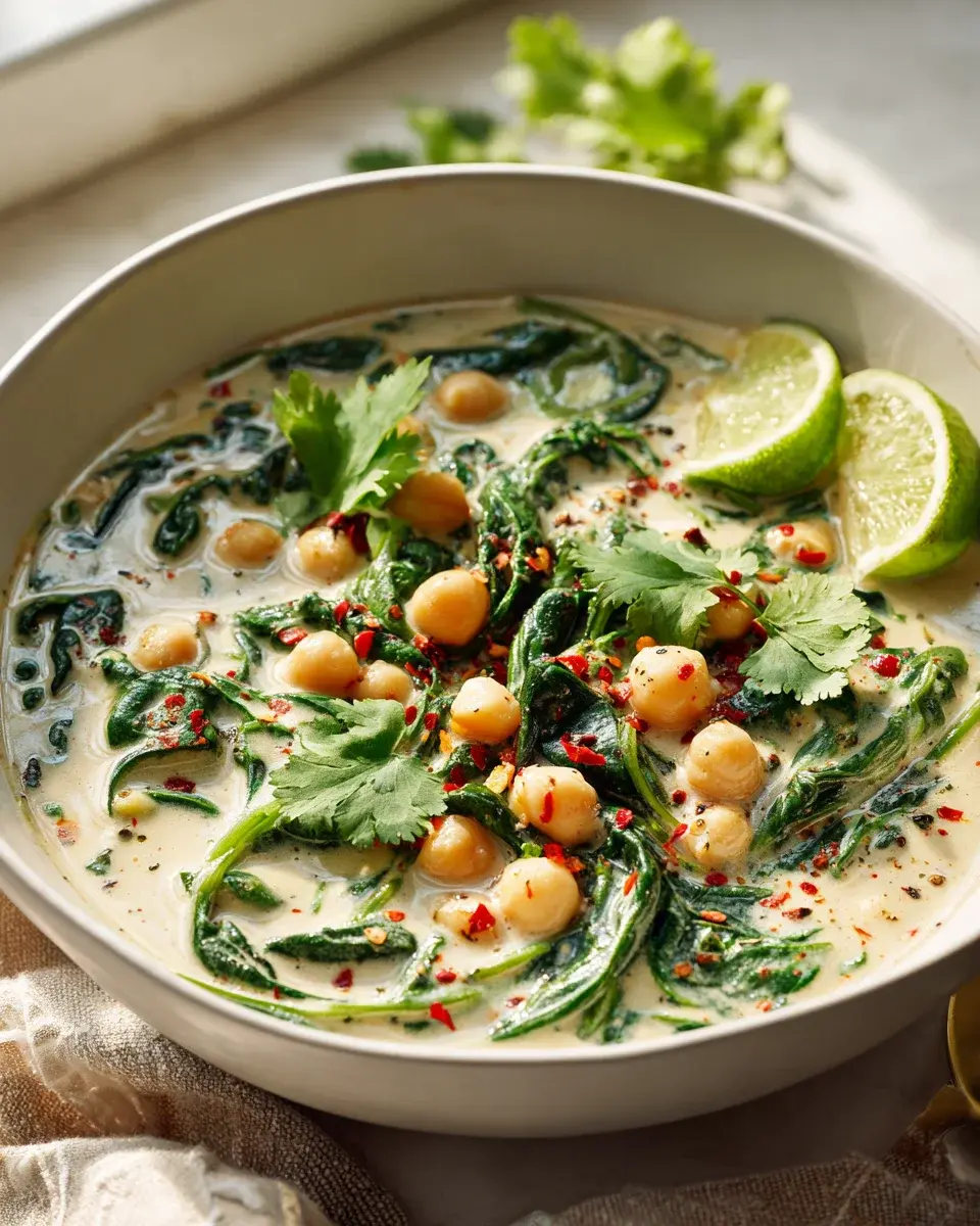 Cremiger Kokos Kichererbsen Spinat Eintopf