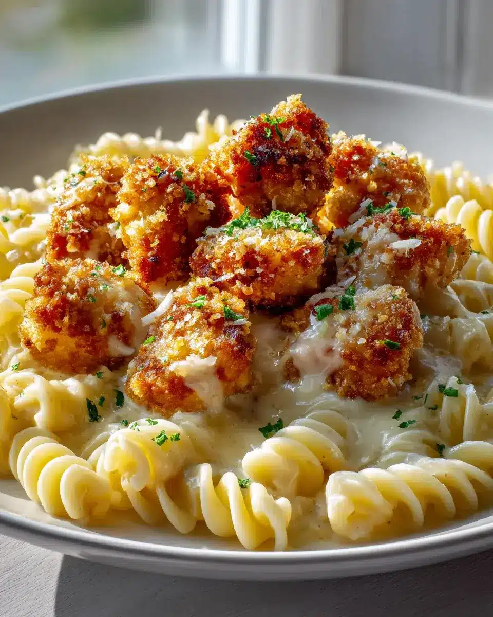 Cremige Knoblauch Parmesan Hähnchen-Bites mit Rotini 4 Garlic Parmesan Chicken Bites Mit Cremiger Rotini