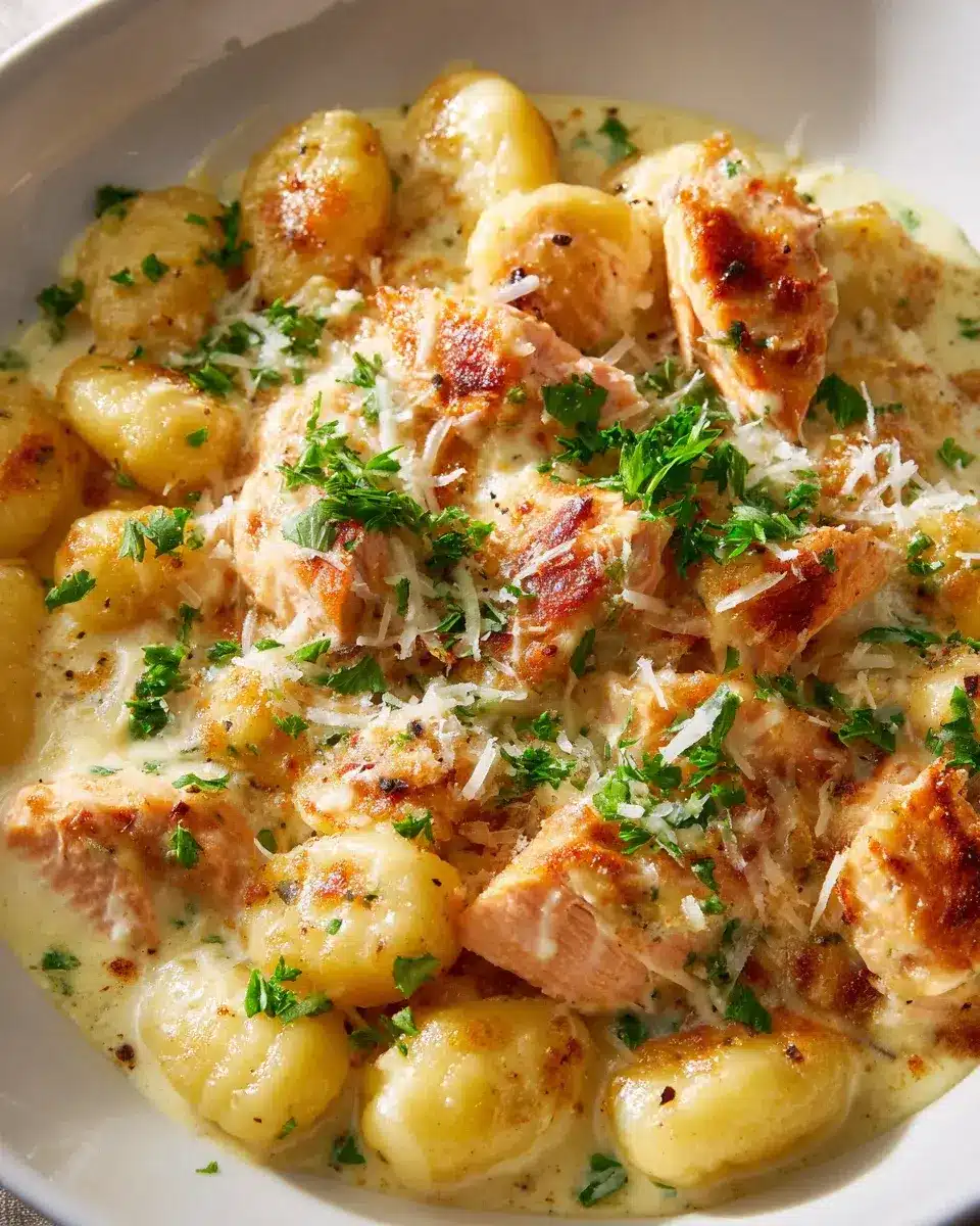 Cremiger Knoblauch-Parmesan Lachs-Gnocchi-Auflauf Rezept 4 Garlic Parmesan Salmon Gnocchi Bake