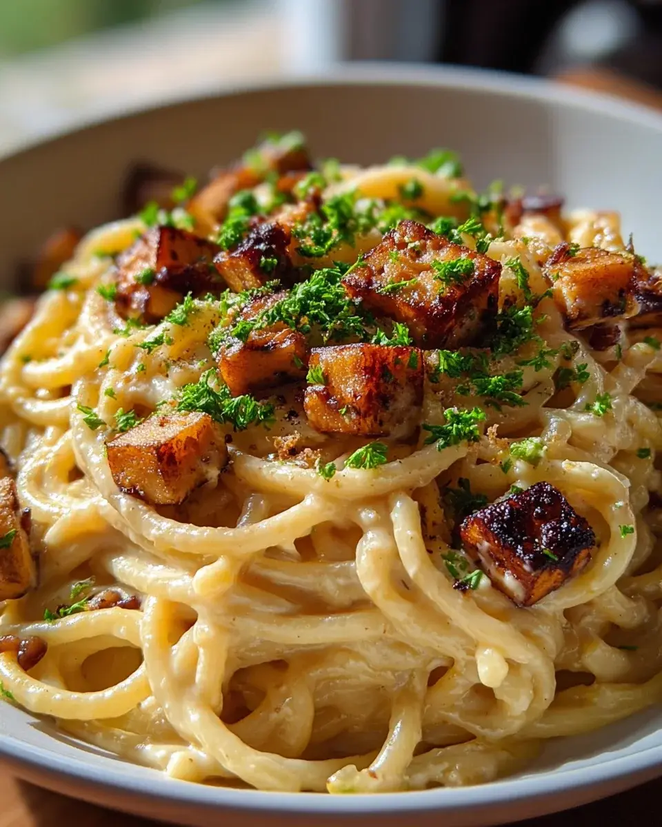 Geraeucherte Tofu Carbonara