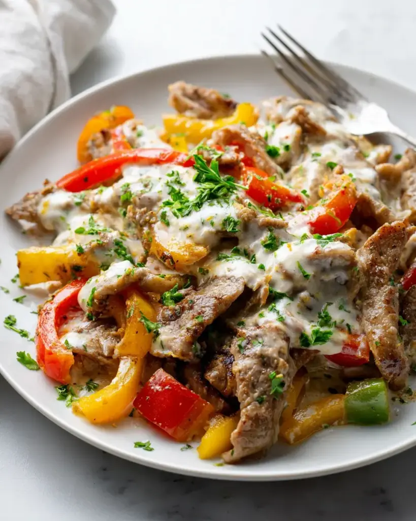 Delikates Beef Gyros aus dem Dutch Oven mit feiner Sahnesauce