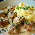 Hackballchen in cremiger Sauce mit Kartoffelpuree
