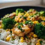 Hyhnchen Reis Pfanne mit Brokkoli und Mais