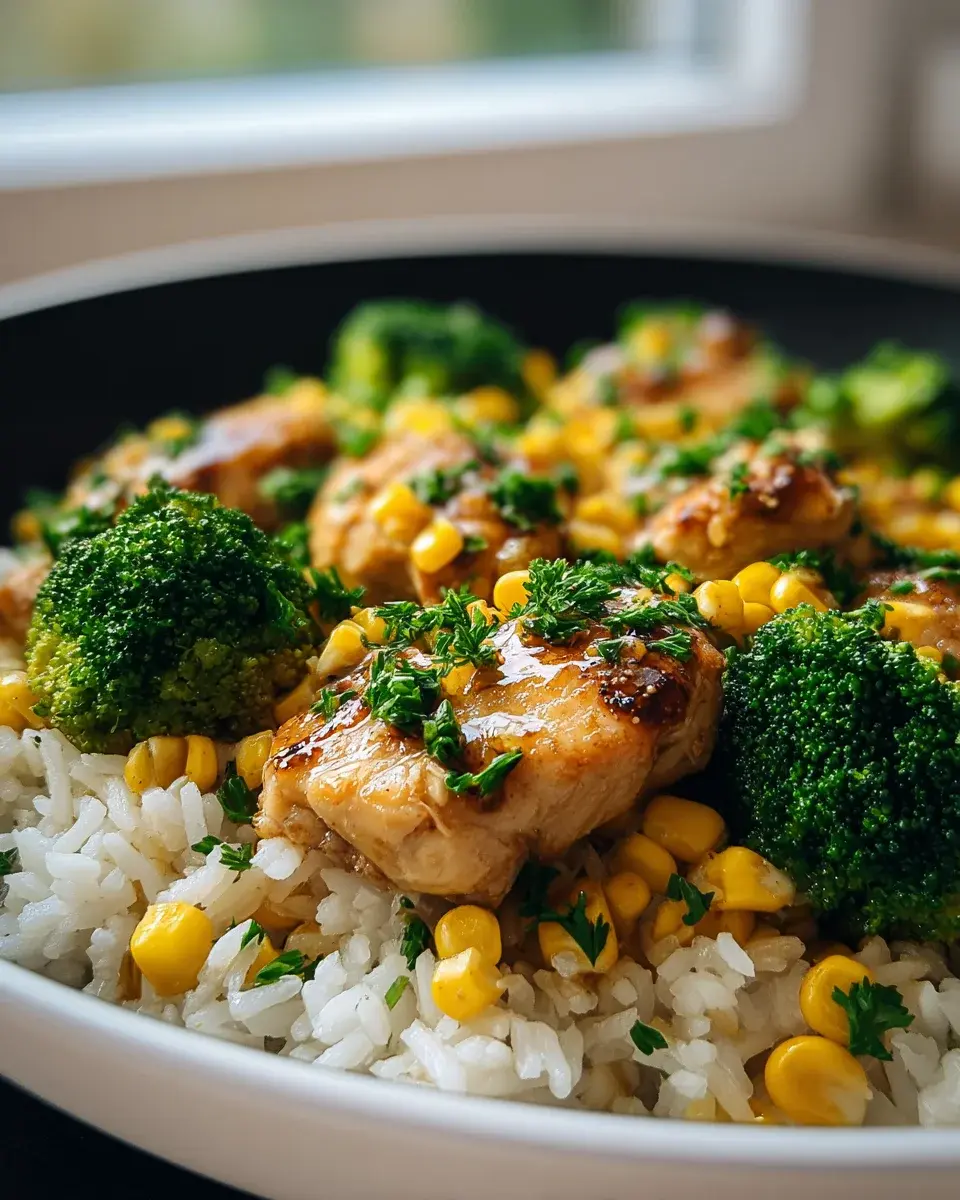 Hyhnchen Reis Pfanne mit Brokkoli und Mais