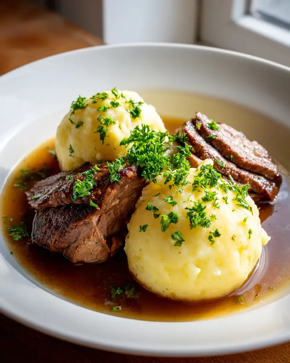 Kartoffelknödel mit Rinderbraten