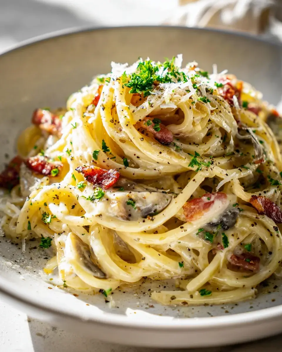 Leek Beef Bacon Carbonara Pasta