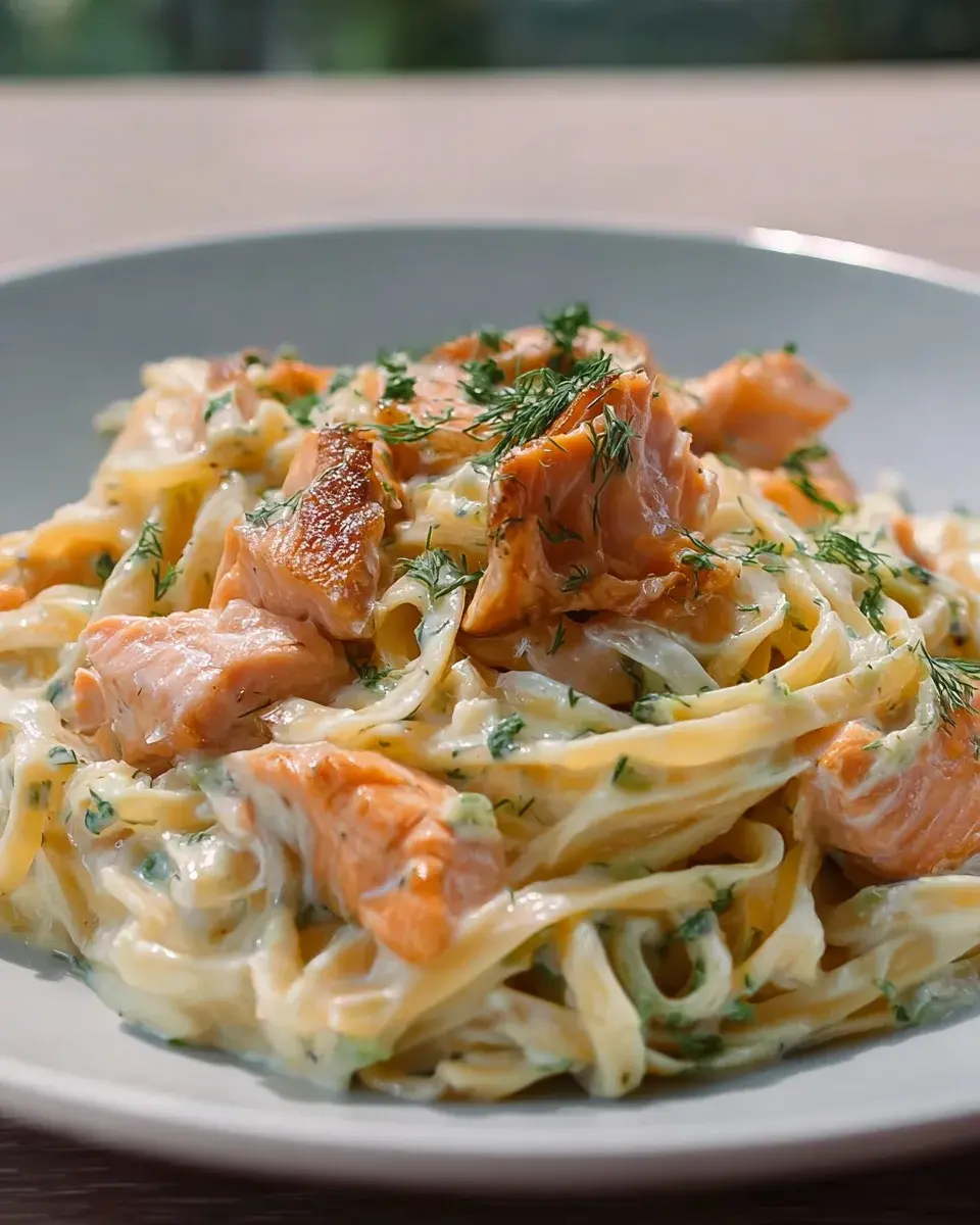 Pasta mit Lachs und Sahnesauce