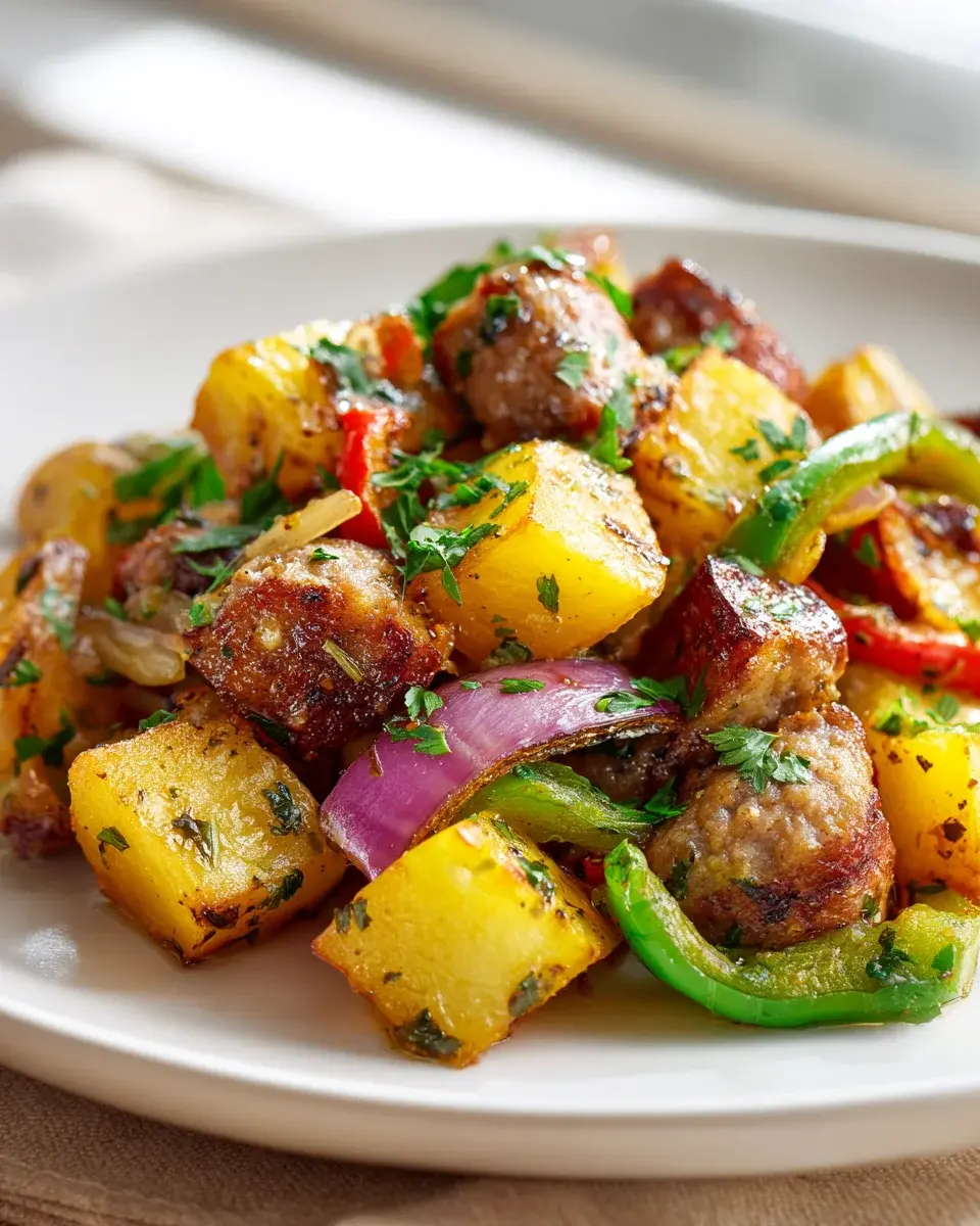 Kartoffel-Rinderwurst Blechfrühstück: Einfach & lecker! 4 Potato And Sausage Sheet Pan Breakfast