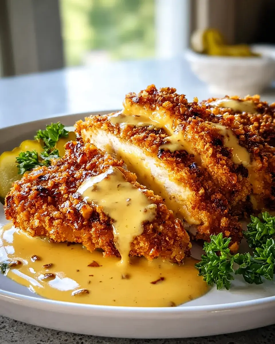 Pretzel Chicken Mustard Cheddar Sauce