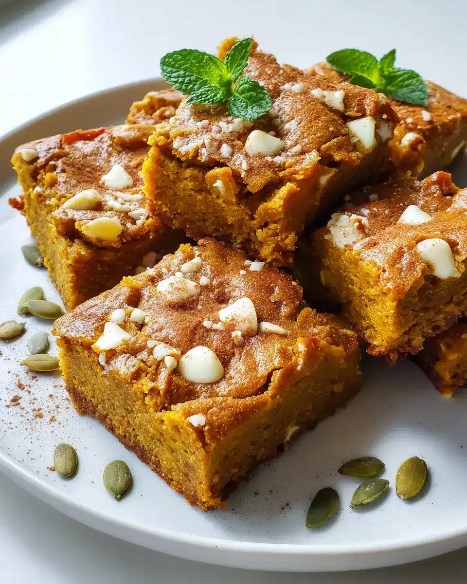 Kürbis Blondies Rezept: Süße Herbstleckerei backen! 4 Pumpkin Blondies Rezept