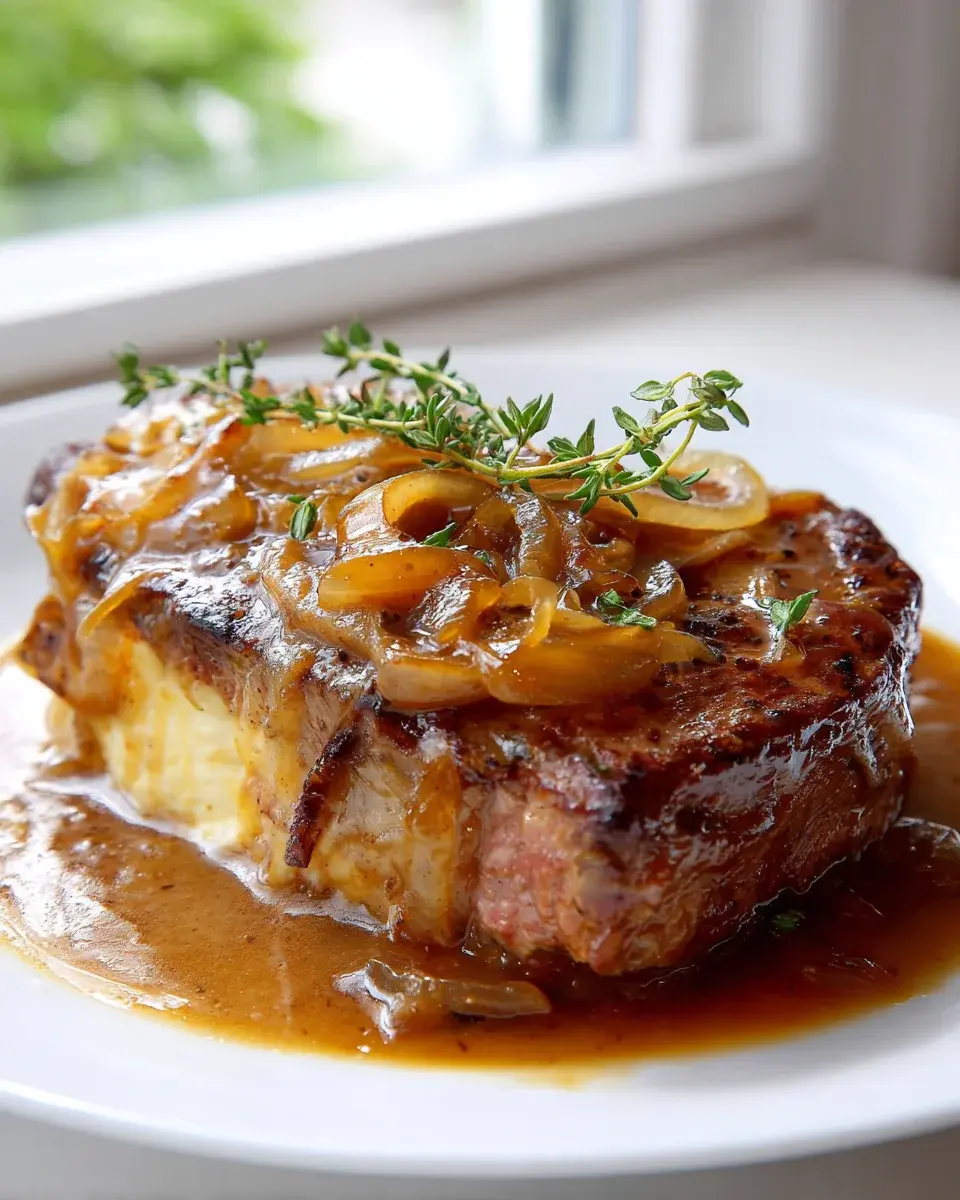 Rinderkoteletts mit karamellisierten Zwiebeln