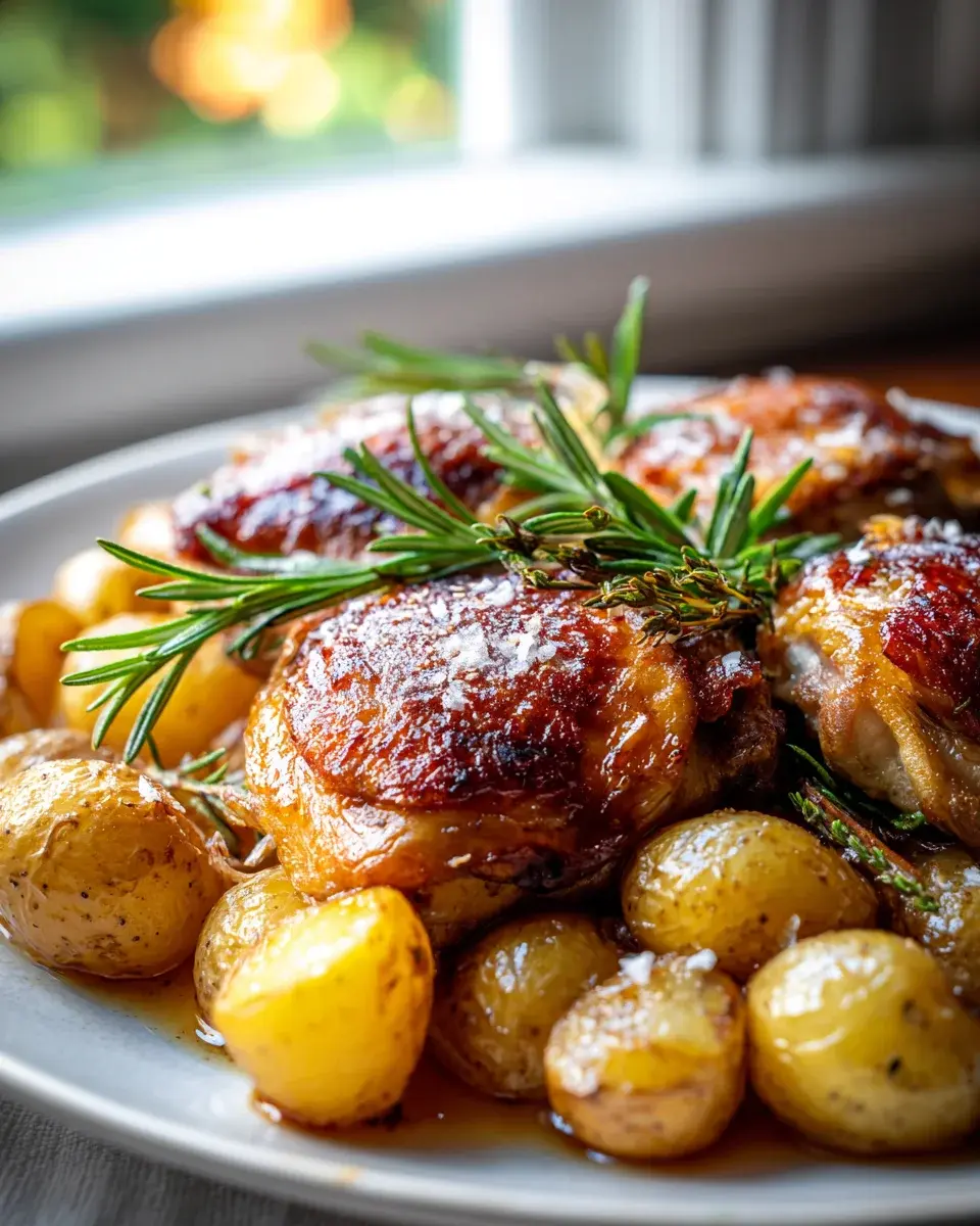 Hähnchenkeulen & Rosmarinkartoffeln: Knuspriger Ofenbake 4 Rosmarinkartoffeln Hähnchenkeulen