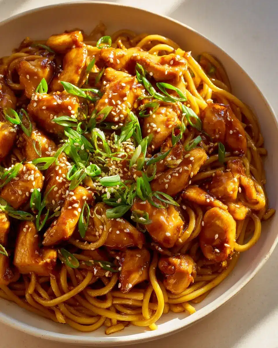 Klebrige Knoblauch Hähnchen Nudeln: Dein schnelles Feierabendessen! 4 Sticky Garlic Chicken Noodles