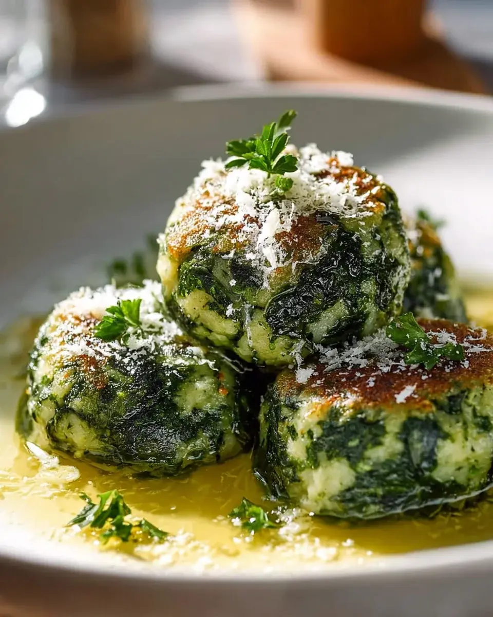 Sudtiroler Spinatknödel mit Butter und Parmesan genießen! 4 Sudtiroler Spinatknödel